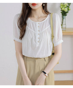 Korean version loose and thin temperament casual Japanese small round neck slim shirt women