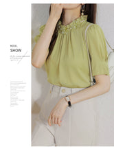 Load image into Gallery viewer, Short-sleeved chiffon shirt temperament thin top stand collar western style small shirt
