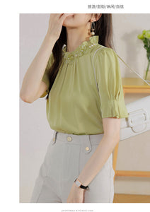 Short-sleeved chiffon shirt temperament thin top stand collar western style small shirt