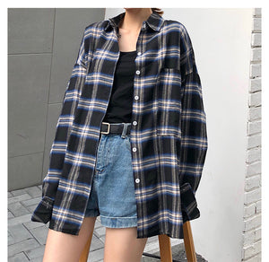 New Trend Hong Kong Style Plaid Outer Wear Shirt