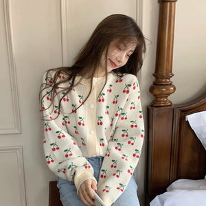 Japanese Style Cherry Jacquard Sweater Jacket