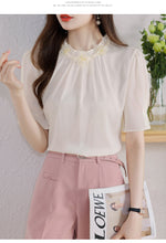 Load image into Gallery viewer, Short-sleeved chiffon shirt temperament thin top stand collar western style small shirt
