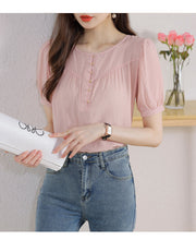 Load image into Gallery viewer, Korean version loose and thin temperament casual Japanese small round neck slim shirt women
