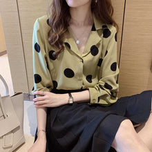 Load image into Gallery viewer, Polka Dot Hong Kong Style Chiffon Long-sleeved Shirt
