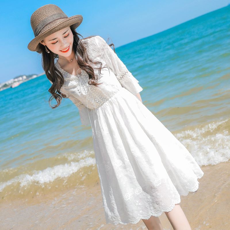 New Summer Mid-length White Chiffon Long Dress