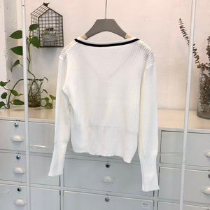 Zipper V-neck Long-sleeved Knit Cardigan Sweater