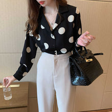 Load image into Gallery viewer, Polka Dot Hong Kong Style Chiffon Long-sleeved Shirt
