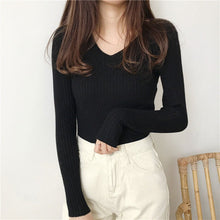 Load image into Gallery viewer, V-neck Long-sleeved Slim Fitting Pullover Sweater
