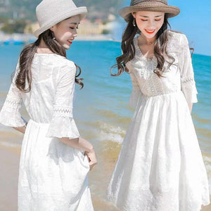 New Summer Mid-length White Chiffon Long Dress