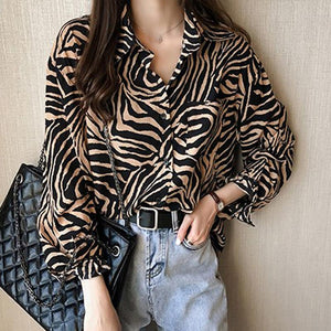 Loose Lazy Tops Tide Long-sleeved Striped Shirt