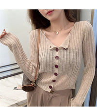 Load image into Gallery viewer, All-match Thin V-neck Ice Silk Long-sleeved Cardigan
