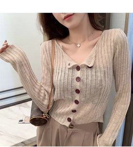 All-match Thin V-neck Ice Silk Long-sleeved Cardigan