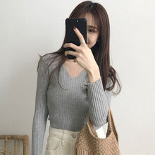 Load image into Gallery viewer, V-neck Long-sleeved Slim Fitting Pullover Sweater
