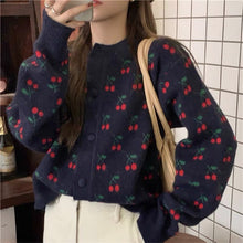 Load image into Gallery viewer, Japanese Style Cherry Jacquard Sweater Jacket
