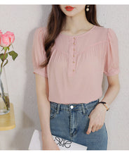 Load image into Gallery viewer, Korean version loose and thin temperament casual Japanese small round neck slim shirt women
