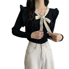 Load image into Gallery viewer, New Bow Tie Short Knitted Long-sleeved Cardigan
