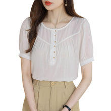 Load image into Gallery viewer, Korean version loose and thin temperament casual Japanese small round neck slim shirt women
