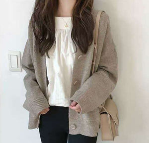 Korean Autumn V-neck Plus size Cardigan Jacket