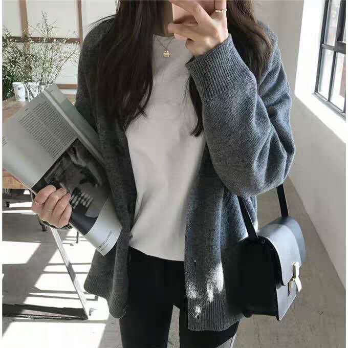 Korean Autumn V-neck Plus size Cardigan Jacket