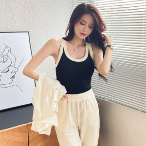 Knitted Camisole Korean Style Bottom Slim Contrast Color Inner Top