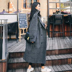 Mid-length Over-the-knee Woolen Loose Plaid Coat