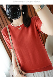 Checkered Round Neck Short-sleeved T-shirt