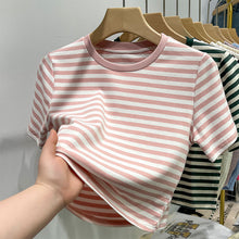 Load image into Gallery viewer, Striped short-sleeved t-shirt loose slimming cotton top
