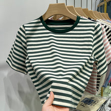 Load image into Gallery viewer, Striped short-sleeved t-shirt loose slimming cotton top
