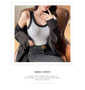 Knitted Camisole Korean Style Bottom Slim Contrast Color Inner Top