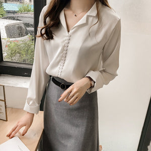 New Solid Hong Kong Style Silk Satin Long-sleeved Shirt