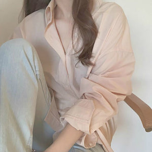 Apricot Pink Loose Casual Fashion Long-sleeved Shirt