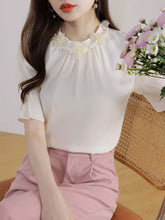 Load image into Gallery viewer, Short-sleeved chiffon shirt temperament thin top stand collar western style small shirt
