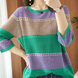 Thin Wool Knitted Short-sleeved Round Neck Hollow Shirt