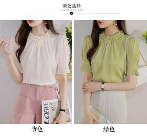 Short-sleeved chiffon shirt temperament thin top stand collar western style small shirt