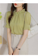 Load image into Gallery viewer, Short-sleeved chiffon shirt temperament thin top stand collar western style small shirt
