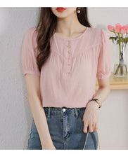 Load image into Gallery viewer, Korean version loose and thin temperament casual Japanese small round neck slim shirt women
