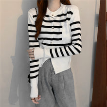 Load image into Gallery viewer, 2021 Autumn Striped Contrast Color Knitted Cardigan
