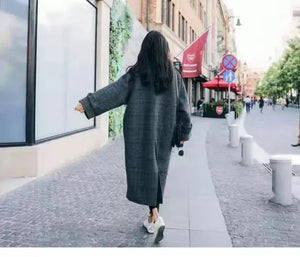 Mid-length Over-the-knee Woolen Loose Plaid Coat
