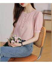 Load image into Gallery viewer, Korean version loose and thin temperament casual Japanese small round neck slim shirt women
