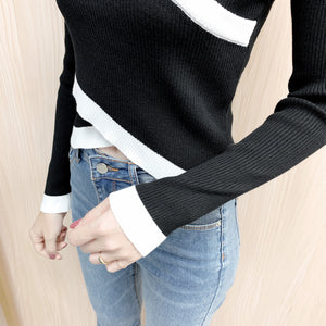 Cross V-neck Long-sleeved Knitted Sweater