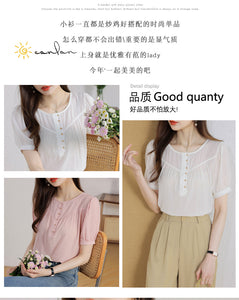 Korean version loose and thin temperament casual Japanese small round neck slim shirt women