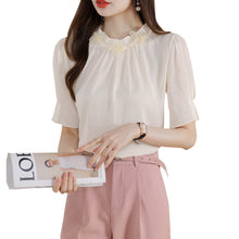 Load image into Gallery viewer, Short-sleeved chiffon shirt temperament thin top stand collar western style small shirt
