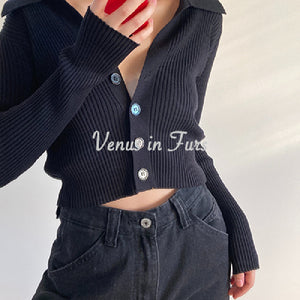 Retro Polo Collar Solid Collar Knitted Sweater