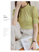 Load image into Gallery viewer, Short-sleeved chiffon shirt temperament thin top stand collar western style small shirt
