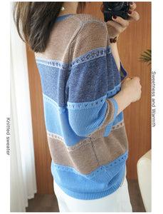 Thin Wool Knitted Short-sleeved Round Neck Hollow Shirt