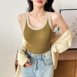 Knitted Camisole Korean Style Bottom Slim Contrast Color Inner Top