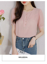 Load image into Gallery viewer, Korean version loose and thin temperament casual Japanese small round neck slim shirt women
