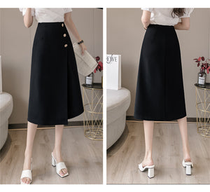 High waist retro mid-length solid color temperament commuter professional skirt
