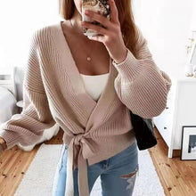 Load image into Gallery viewer, V-neck Pleated Long-sleeved Trendy Sweater Shirt

