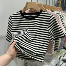 Load image into Gallery viewer, Striped short-sleeved t-shirt loose slimming cotton top
